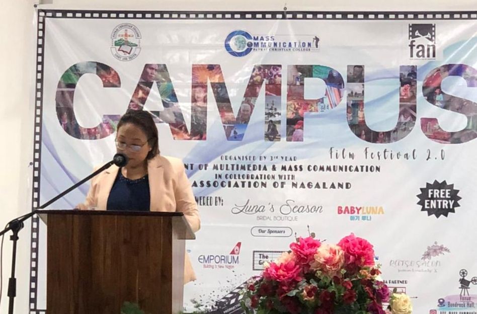 Metevinuo Sakhrie, Joint Director, IEC, Nagaland State AIDS Control Society (NSACS) addressing the inaugural function of the ‘3-Day Campus Festival 2.0’ at the Patkai Christian College (Autonomous) on November 1. (Morung Photo)